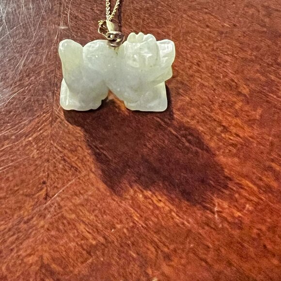 Carved Jade Dragon Pendant Necklace On 14K Gold Chain Unique Elegant  Jewelry - Picture 5 of 11